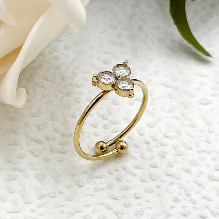 Jewelry Casual Sweet Simple Style Geometric Leaves Flower 304 Stainless Steel Zircon 14K Gold Plated Inlay Open Rings