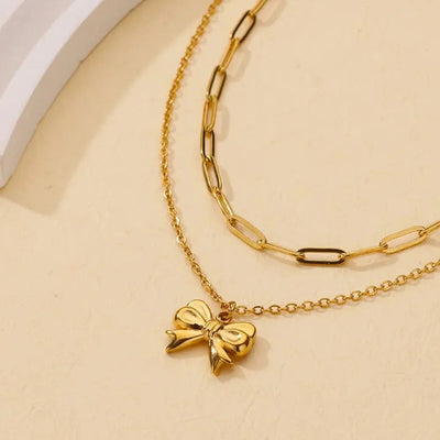 Jewelry Elegant Streetwear Bow Knot 304 Stainless Steel Plating Double Layer Necklaces