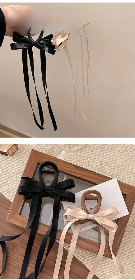 Exquisite ballet style grab clip ribbon bow hairpin female back head elegant elegant shark clip