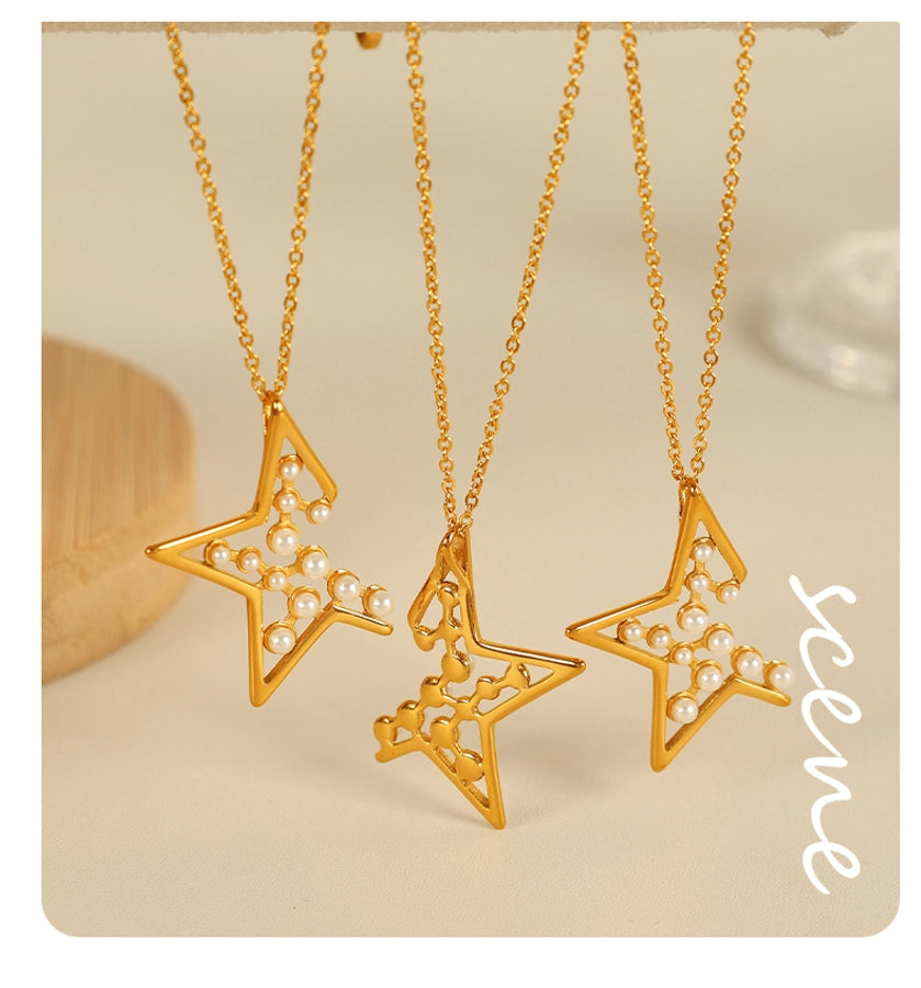 Jewelry IG Style Elegant French Style Star 304 Stainless Steel Artificial Pearls 18K Gold Plated Polishing Plating Inlay Jewelry Set