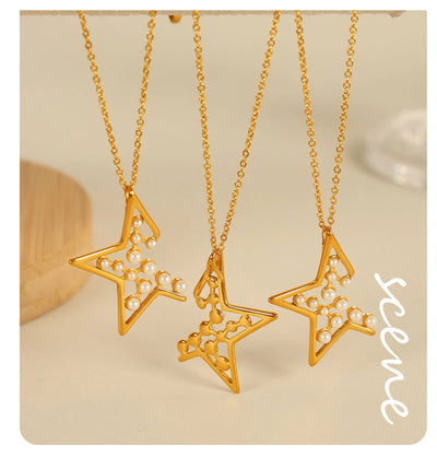 Jewelry IG Style Elegant French Style Star 304 Stainless Steel Artificial Pearls 18K Gold Plated Polishing Plating Inlay Jewelry Set