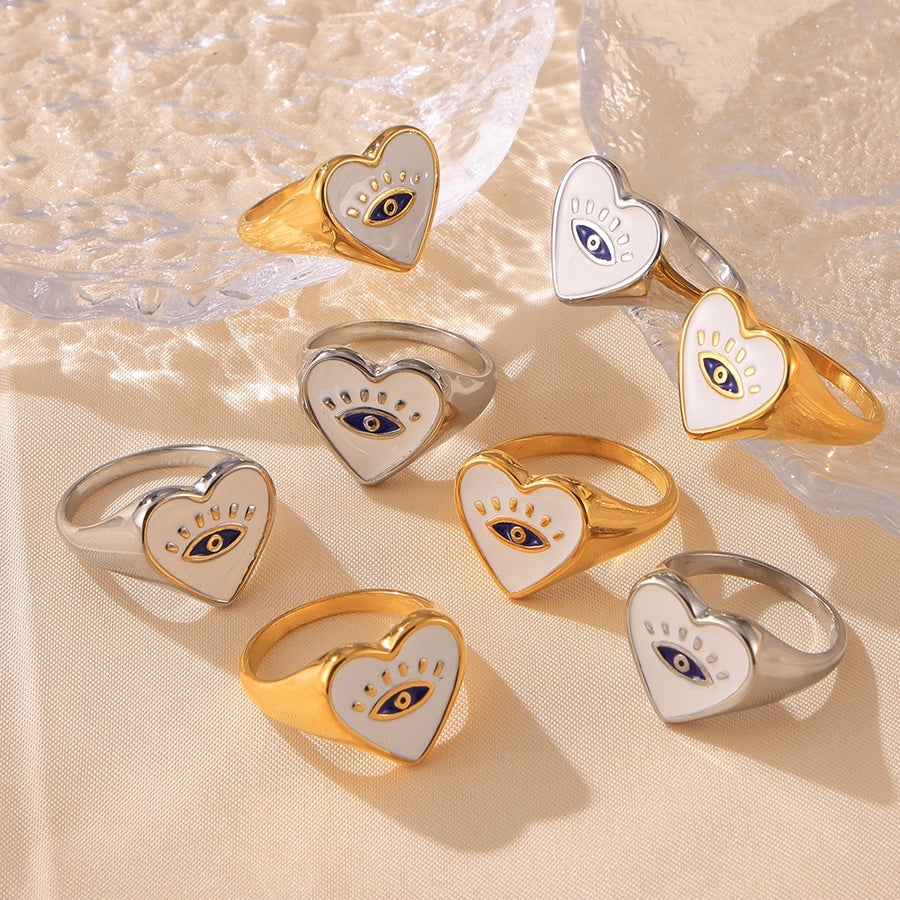 Jewelry Casual Luxurious Modern Style Devil's Eye Titanium Steel 18K Gold Plated Enamel Plating Rings