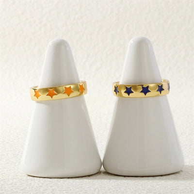 Jewelry Cute Pentagram Copper Enamel Open Rings