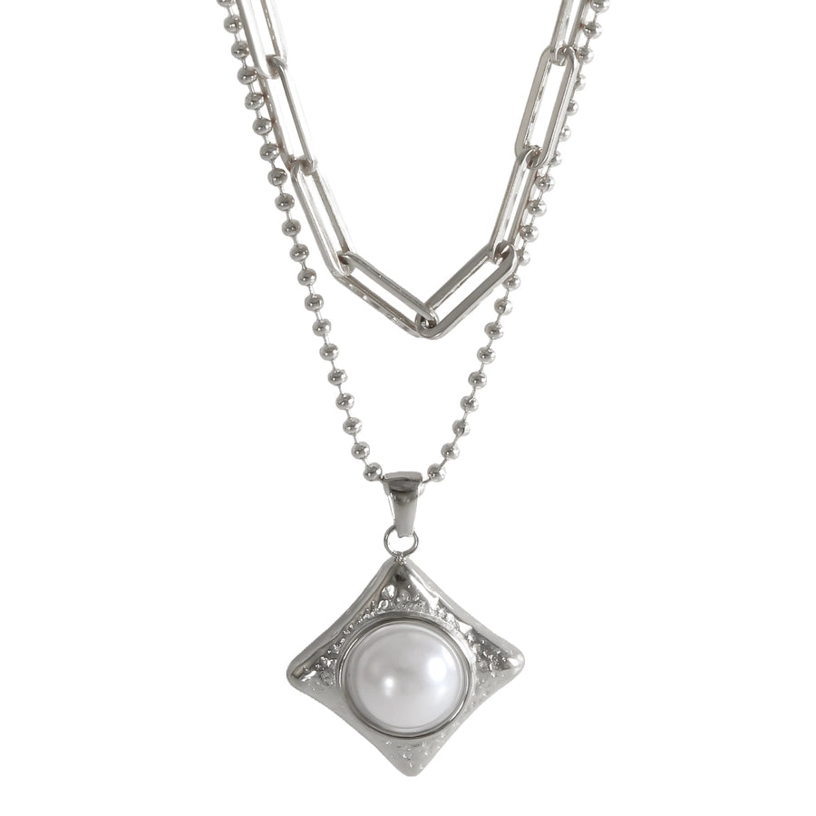 Jewelry IG Style Simple Style Commute Rhombus 304 Stainless Steel Pearl Inlay Rings Earrings Necklace