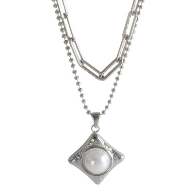 Jewelry IG Style Simple Style Commute Rhombus 304 Stainless Steel Pearl Inlay Rings Earrings Necklace