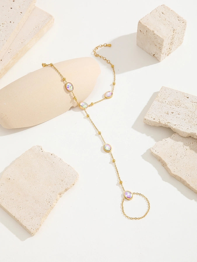 Simple Style Classic Style Petal Butterfly Bow Knot Titanium Steel 18K Gold Plated Rhinestones Bracelets In Bulk