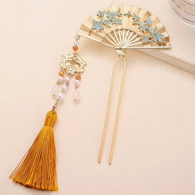 Women's Retro Sector Metal Beaded Tassel Hairpin