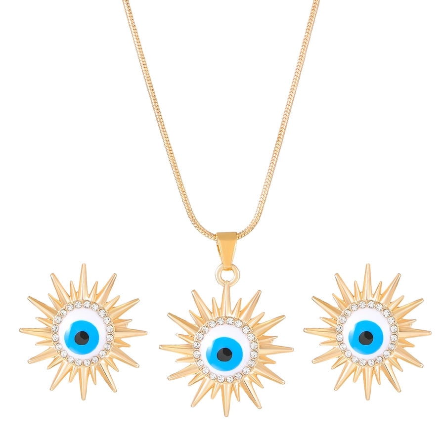 new sun jewelry suit women's  style blue eyes diamond necklace earrings Devil's Eye suit