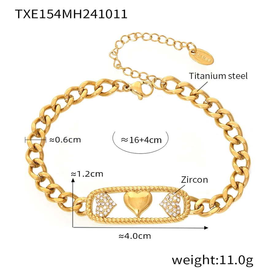 Jewelry Elegant Luxurious Vacation Heart Shape Lightning Titanium Steel Rhinestones 18K Gold Plated Plating Inlay Jewelry Set