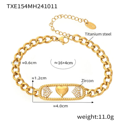 Jewelry Elegant Luxurious Vacation Heart Shape Lightning Titanium Steel Rhinestones 18K Gold Plated Plating Inlay Jewelry Set