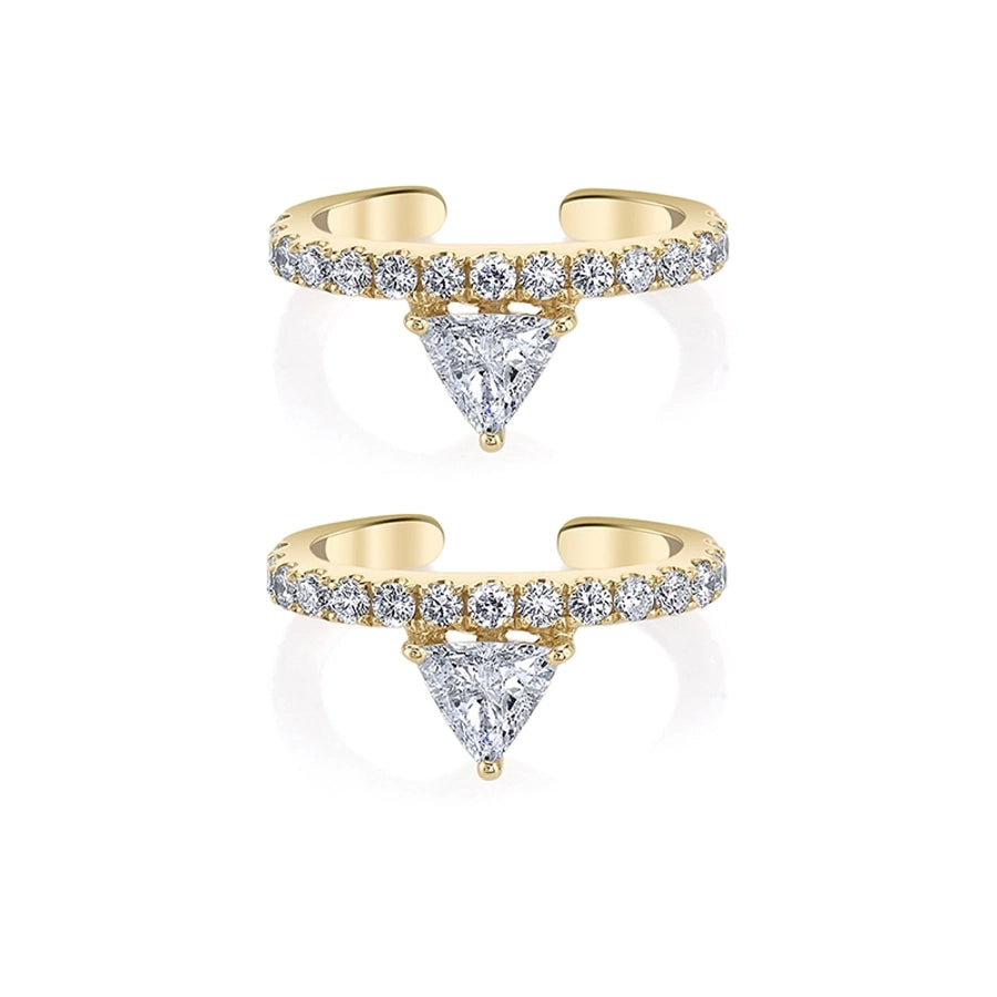 1 Pair Elegant Shiny Geometric Inlay Copper Zircon 24K Gold Plated Ear Cuffs