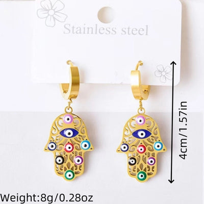 Titanium Steel Palm Eye Drop Oil 18K Gold Plated Bohemian Style Personality Fashion Vintage Necklace Bracelet Earring Set