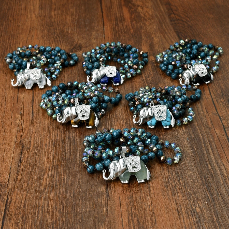 Casual Simple Style Streetwear Elephant Alloy natural stone Pendant Necklace In Bulk