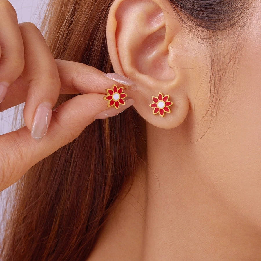 Premium Little Daisy Flower Bracelet Necklace Ear Stud Three-Piece Set Sweet Personality Niche Stainless Steel Ornament