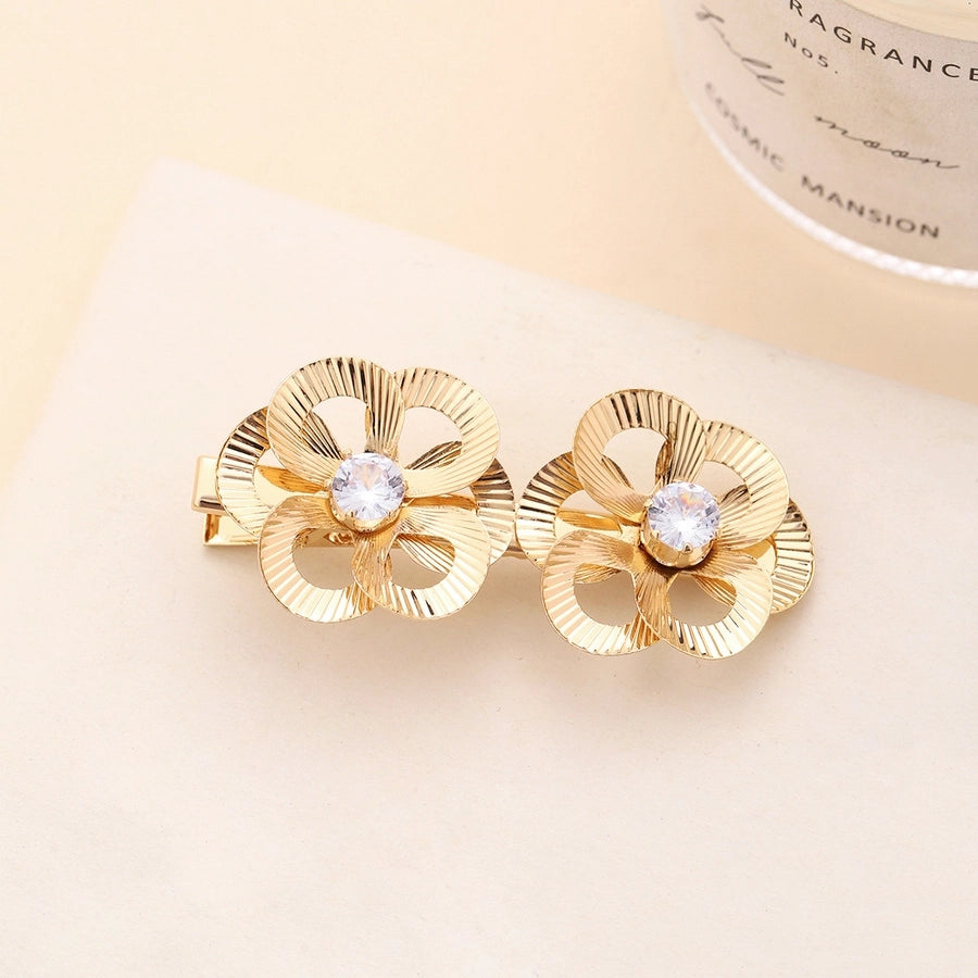 Women's Elegant Lady Baroque Style Flower Metal Plating Inlay Rhinestones Hair Clip