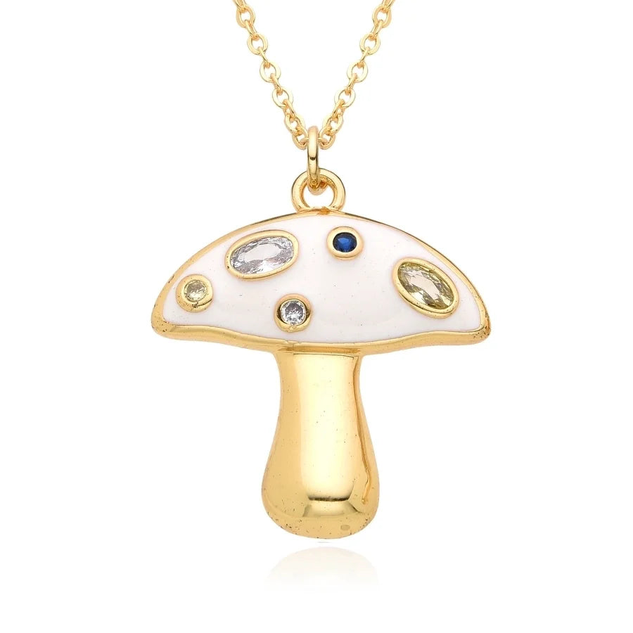 Copper Inlay Mushroom Zircon Pendant Necklace