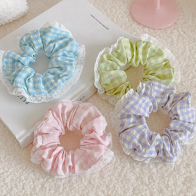 Women's IG Style Sweet Lattice Cloth Rib-Knit Lace Hair Tie
