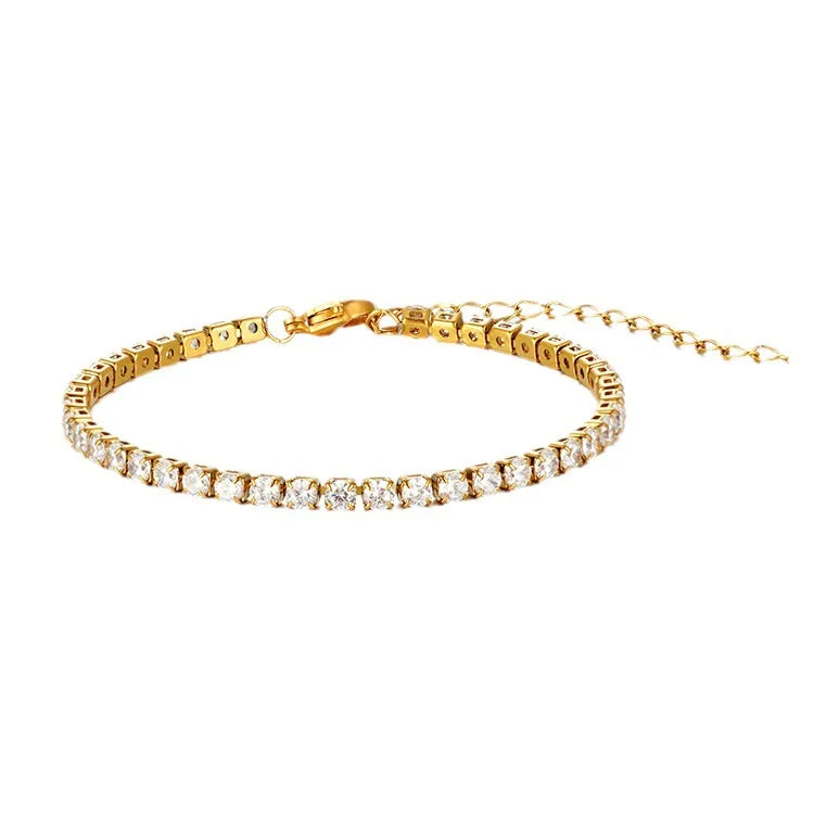IG Style Solid Color 304 Stainless Steel 18K Gold Plated Zircon Tennis Chain Bracelets In Bulk