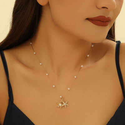 Jewelry Marine Style Sweet Starfish 304 Stainless Steel Pendant Necklace