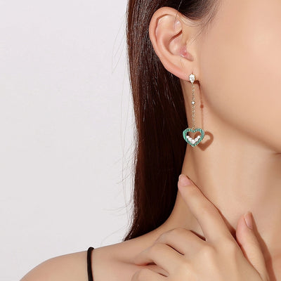 1 Pair Lady Sweet Classic Style Heart Shape Tassel Hollow Out Inlay Copper Alloy Malachite Zircon K Gold Plated Drop Earrings