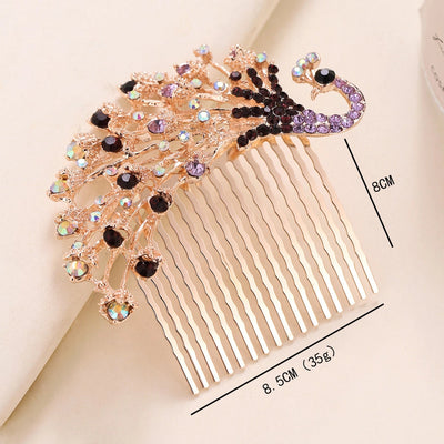 Women's Retro Peacock Alloy Inlay Zircon Insert comb