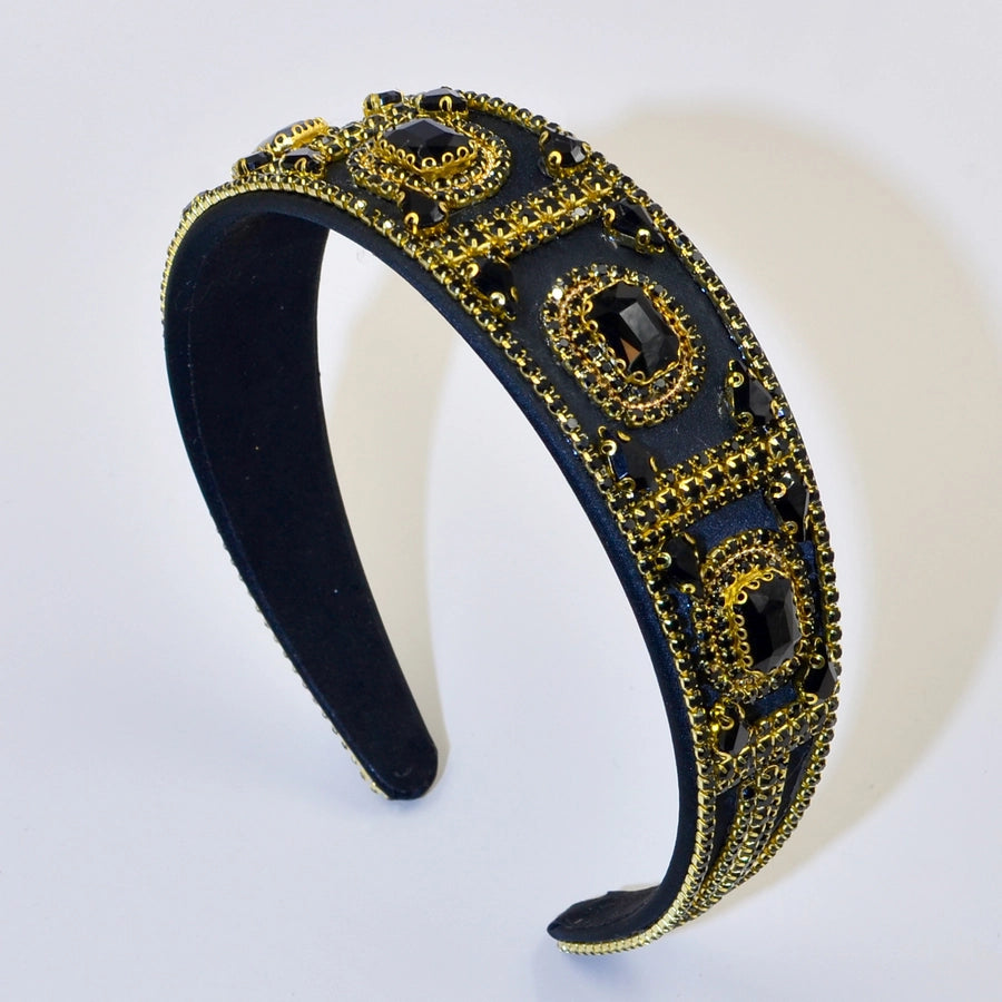 Women's Elegant Color Block Rhinestone Flannel Handmade Hair Band