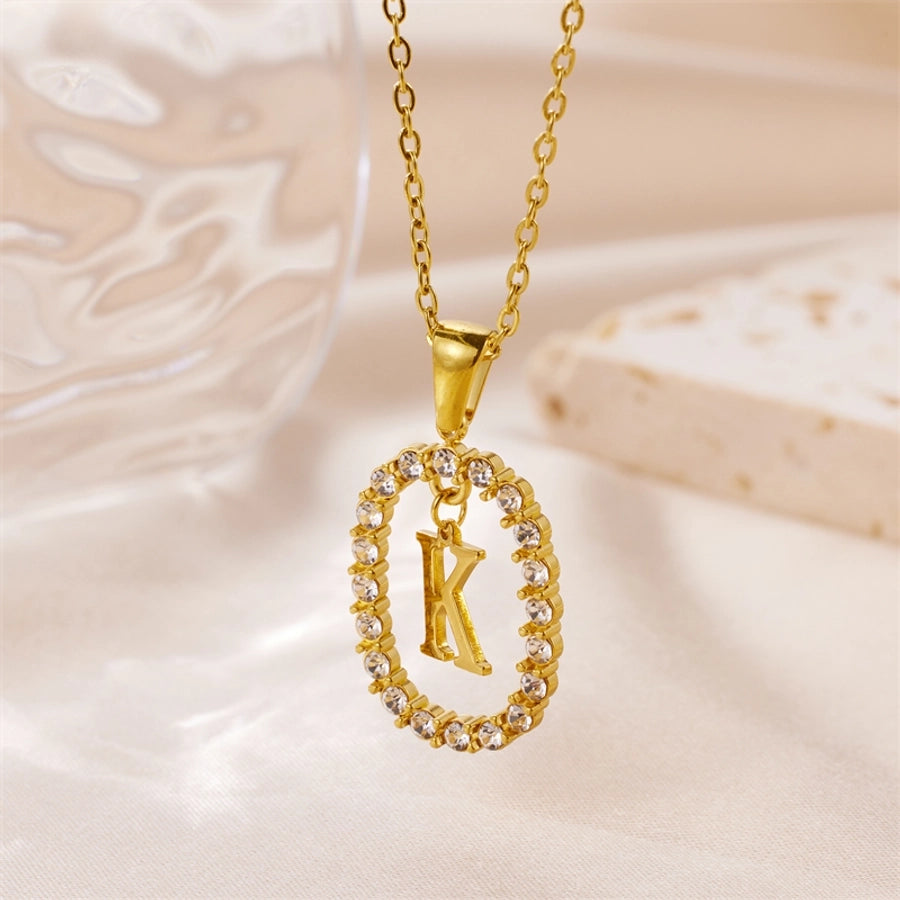 Jewelry Sweet Simple Style Artistic Letter 304 Stainless Steel Artificial Diamond Inlay Pendant Necklace