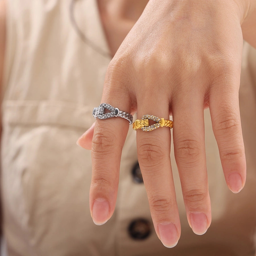 Jewelry Luxurious Modern Style U Shape Titanium Steel Zircon 18K Gold Plated Inlay Rings