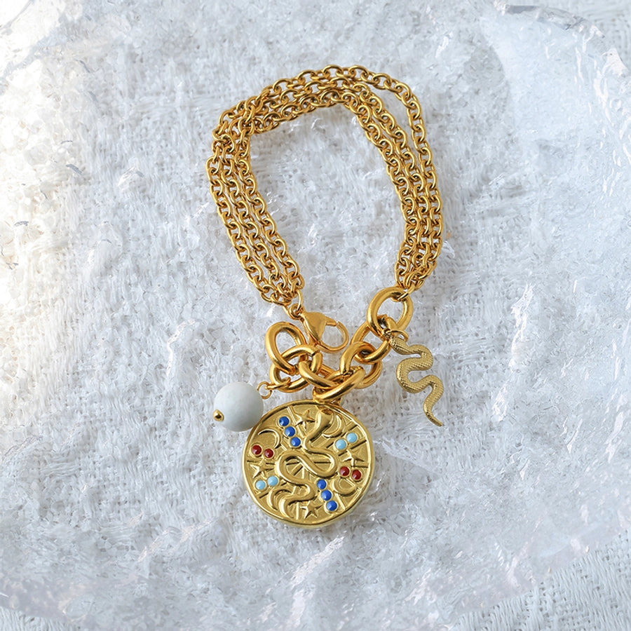 Casual Simple Style Round Snake 304 Stainless Steel 14K Gold Plated Bracelets In Bulk