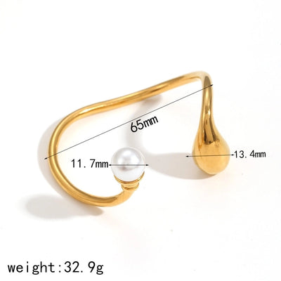 IG Style Retro Water Droplets 304 Stainless Steel Pearl Bangle In Bulk