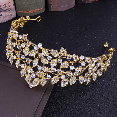 simple style leaf alloy inlay rhinestones crown 1 piece