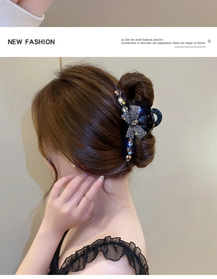 Full diamond bow large hair clip high-grade updo hairpin female back spoon  New elegant clip headdress