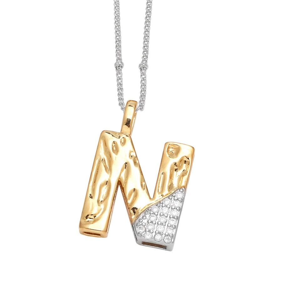 Jewelry Modern Style Simple Style letter 201 Stainless Steel Copper Zircon 18K Gold Plated Mixed Metal Inlay Pendant Necklace