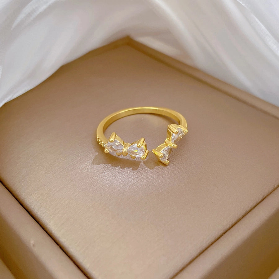 Titanium Steel Brass Gold Plated Inlay Bow Knot Zircon Brass Rings