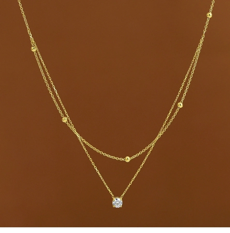 Jewelry Simple Style Round 304 Stainless Steel Zircon 18K Gold Plated Inlay Double Layer Necklaces