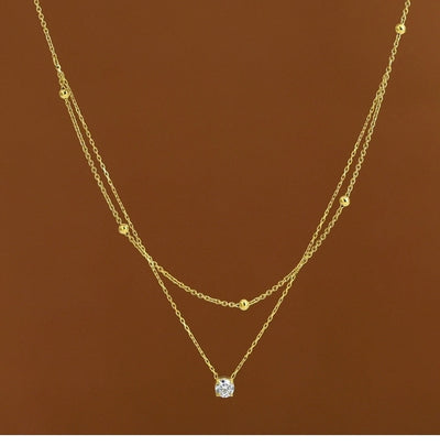 Jewelry Simple Style Round 304 Stainless Steel Zircon 18K Gold Plated Inlay Double Layer Necklaces