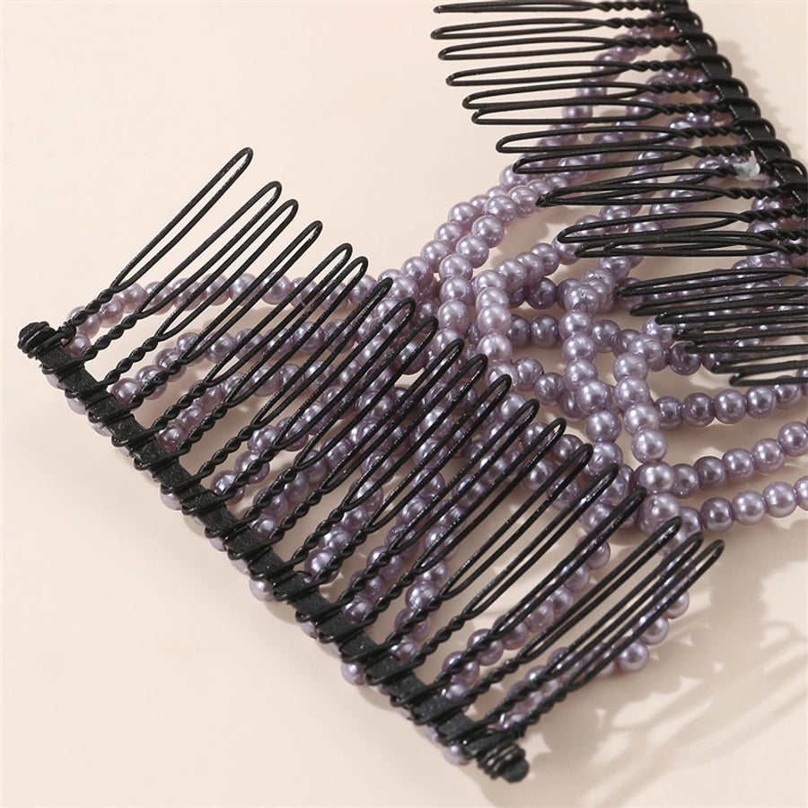 Women's Simple Style Solid Color Plastic Resin Beaded Insert comb