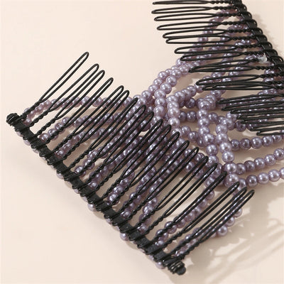 Women's Simple Style Solid Color Plastic Resin Beaded Insert comb