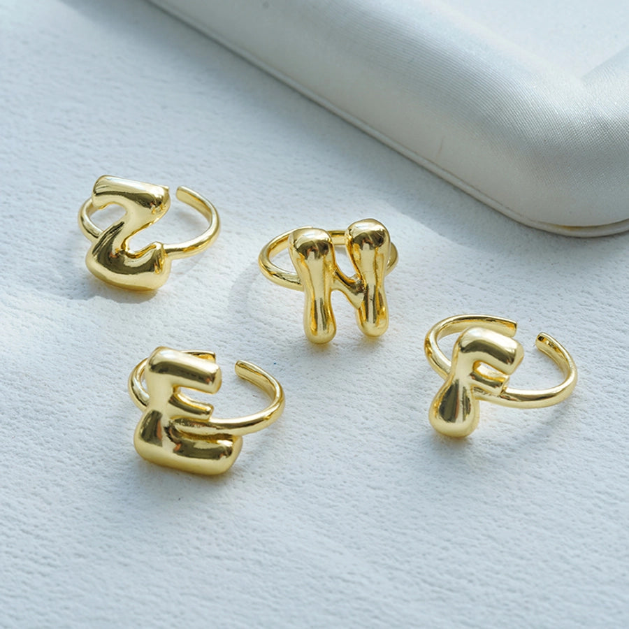 Copper Brass 18K Gold Plated Letter Open Rings
