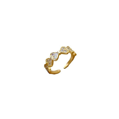 Titanium Steel Brass Gold Plated Inlay Heart Shape Zircon Brass Rings