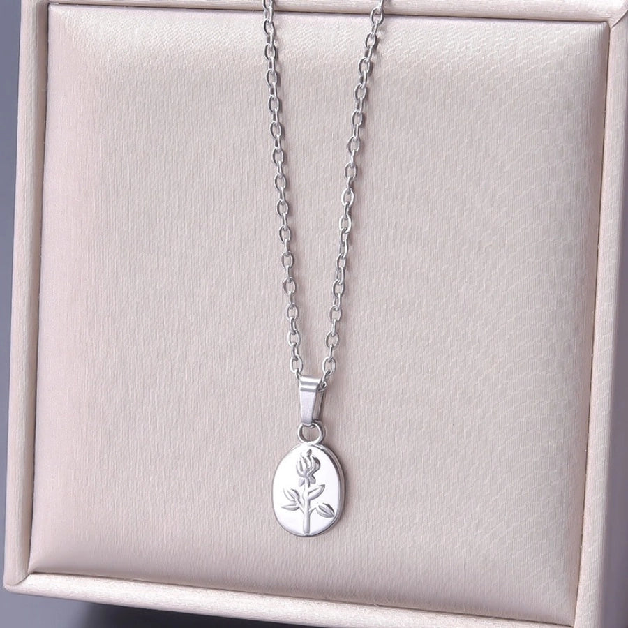 Jewelry Basic Modern Style Classic Style Flower 304 Stainless Steel 18K Gold Plated Plating Pendant Necklace