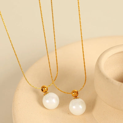 Jewelry IG Style Elegant Round 304 Stainless Steel Artificial Pearls 18K Gold Plated Polishing Inlay Pendant Necklace
