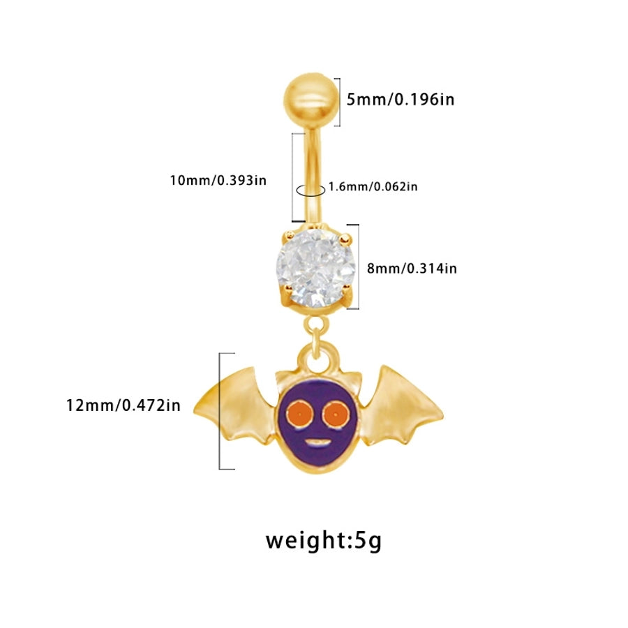 1 Piece Belly Rings Rock Punk Pumpkin Bat Skull 316 Stainless Steel  Alloy Epoxy Inlay Rhinestones Zircon Gold Plated