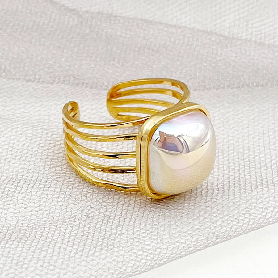 Jewelry IG Style Elegant Sweet Square Heart Shape 304 Stainless Steel Fritillary 14K Gold Plated Plating Inlay Open Rings