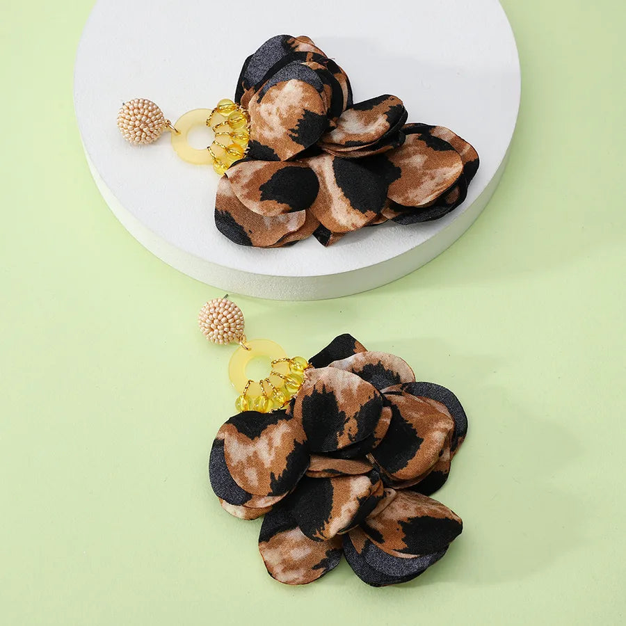 1 pair elegant vacation petal beaded handmade beaded cloth lace drop earrings