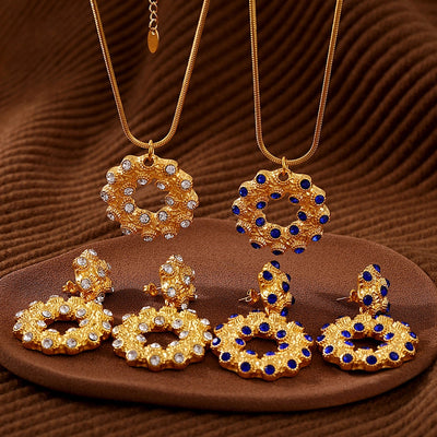 Jewelry Elegant Circle 304 Stainless Steel Rhinestones Glass Stone 18K Gold Plated Plating Inlay Earrings Necklace