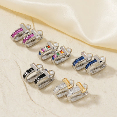 1 Pair Elegant Simple Style Shiny Geometric Inlay Copper Glass K Gold Plated Rhodium Plated Ear clip