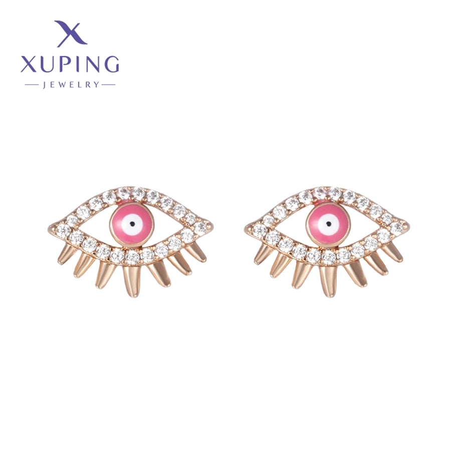 1 Pair Funny XUPING Simple Style Devil's Eye Enamel Copper 18K Gold Plated Ear Studs