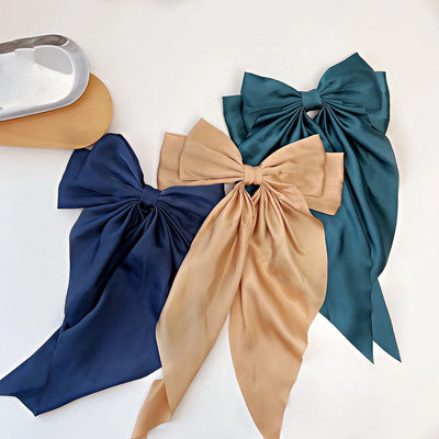 retro simple style solid color bow knot cloth hair clip