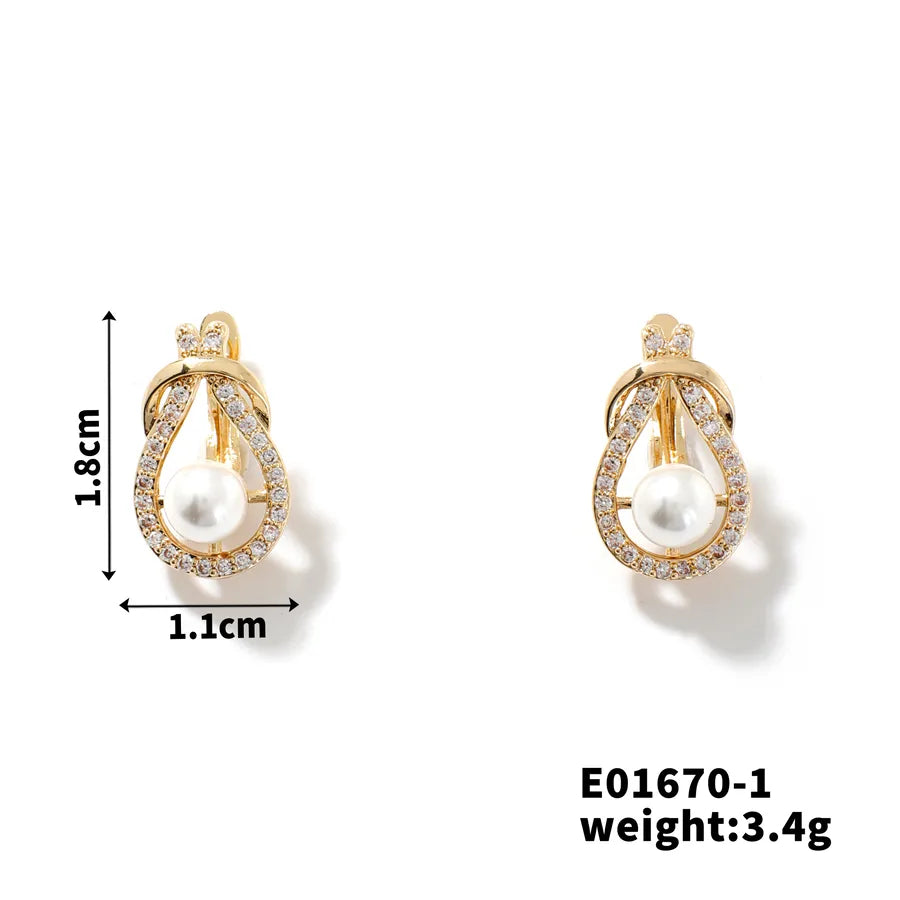 1 Pair Modern Style Simple Style Water Droplets Inlay Copper Zircon K Gold Plated Ear hook